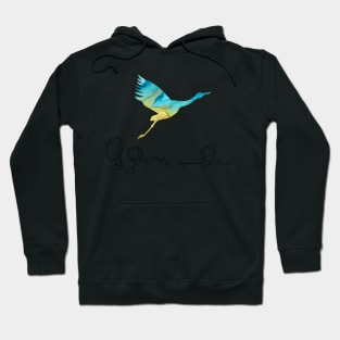 Illustration of stork flying under Ukraine. Hoodie